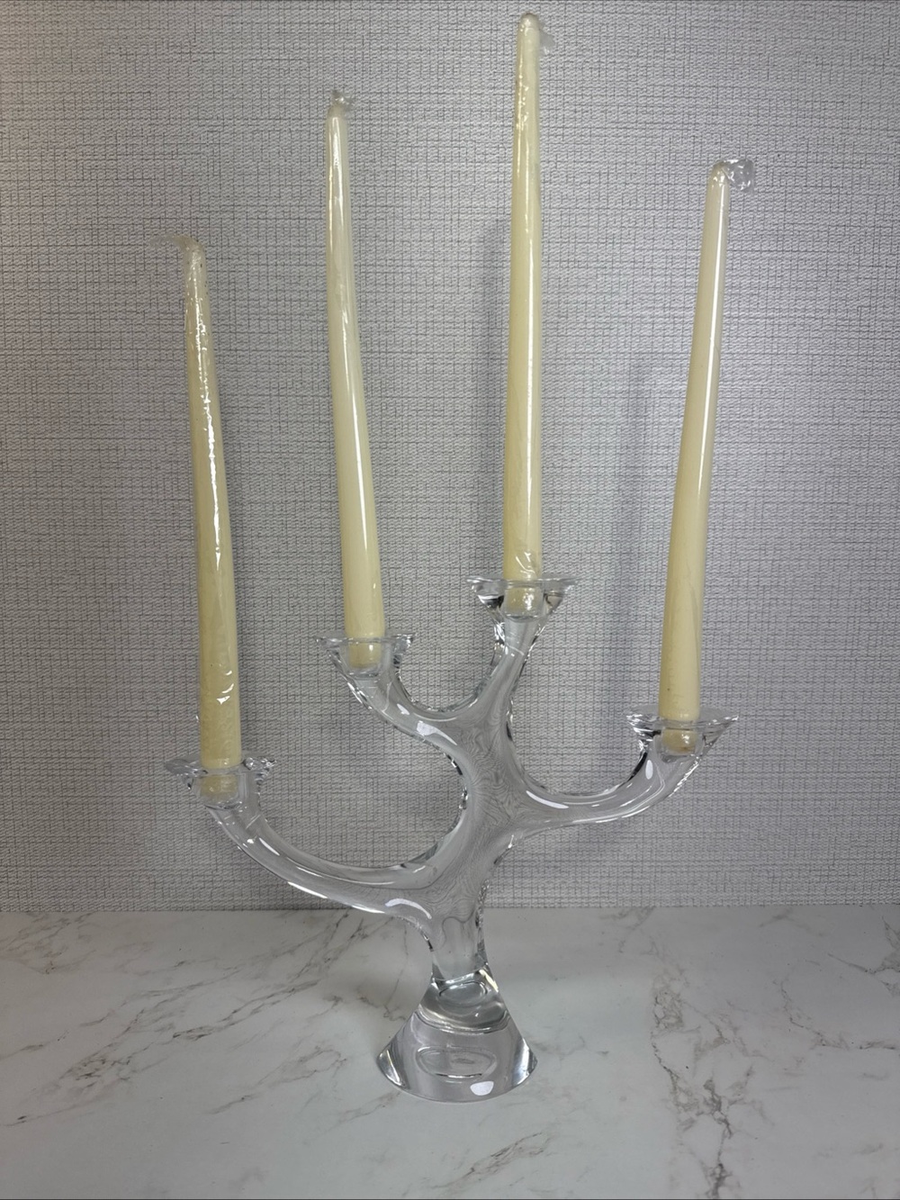 Nachtmann 4 Arm Crystal Candle Stick Holder Germany Signed Abstract Art Glass